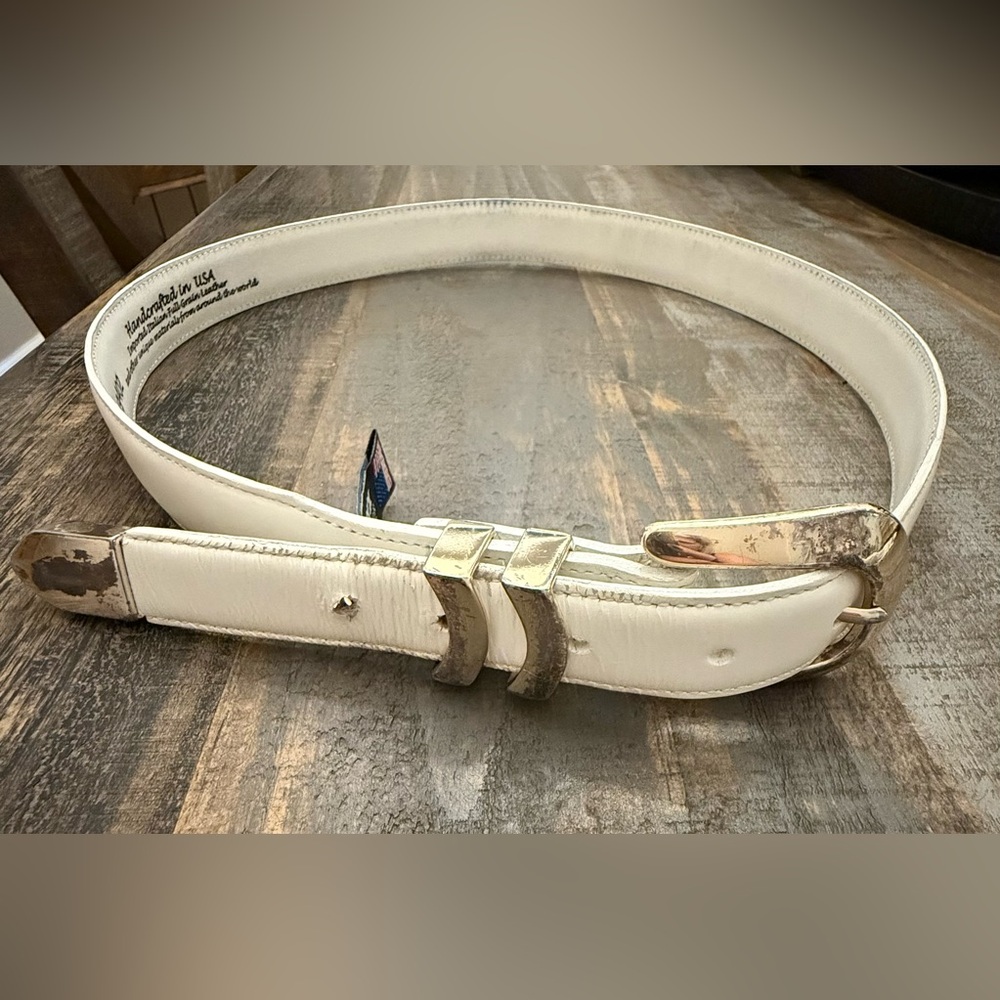 Brighton Onyx White Italian Leather Belt Made in USA🇺🇸